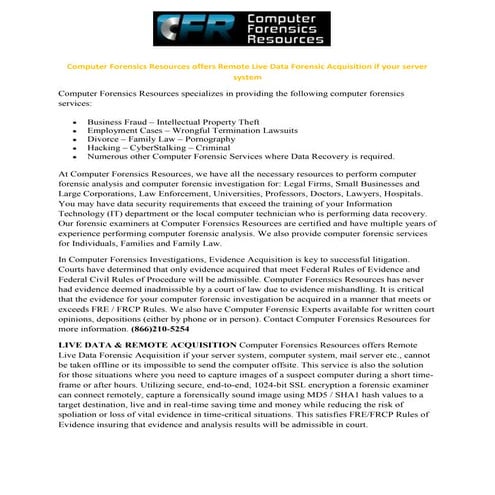 Computer Forensics Resources offers Remote Live Data Forensic Acquisition if ...