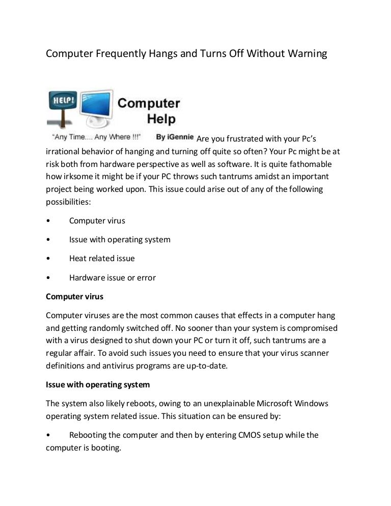 Computer frequently hangs and turns off without warning