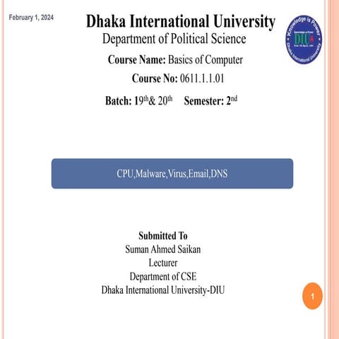 Basics of Computer(Malware,CPU,Virus,Software,DNS)