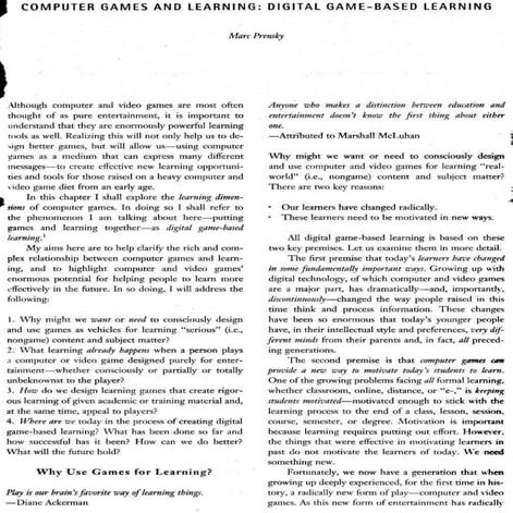 Computer games and learning digital game based learning. Marc Prensky ...