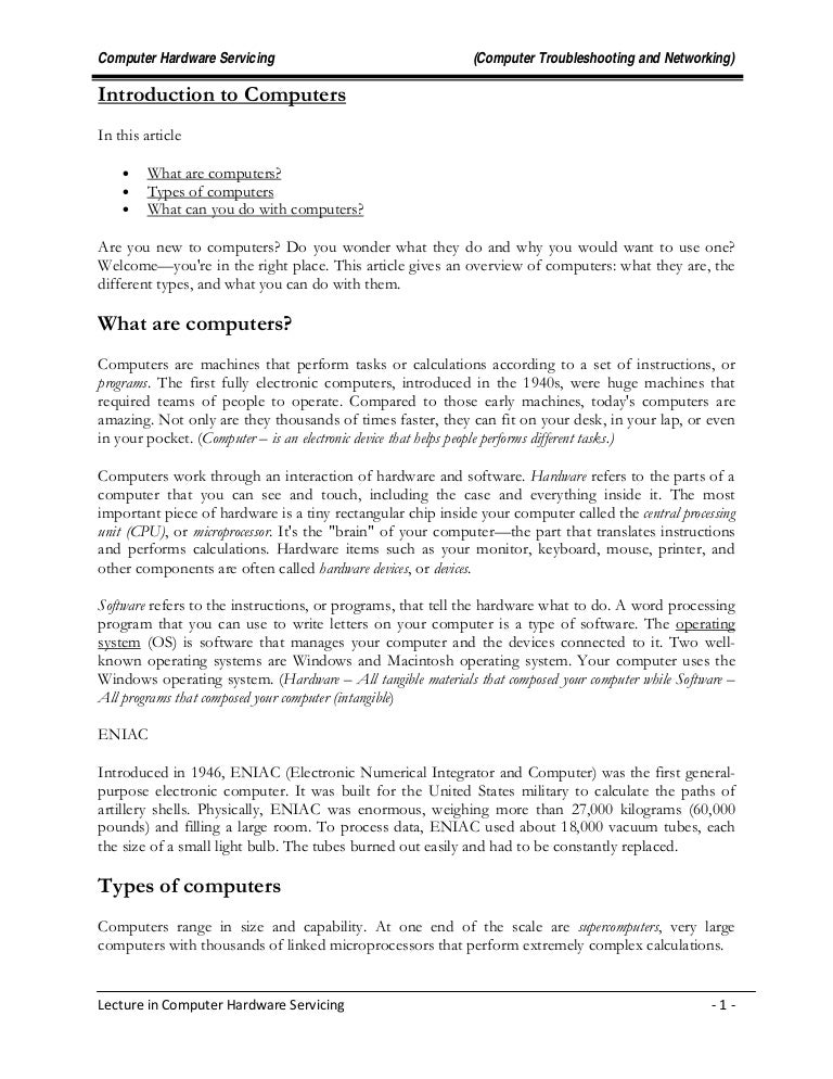 Computer hardware servicing nc ii module