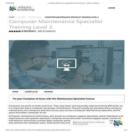 Computer maintenance specialist training level 2 - Adams Academy