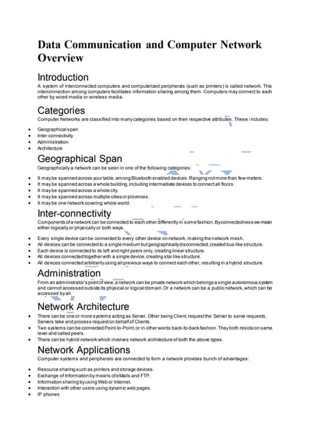 Data Communication and Computer Network Overview 