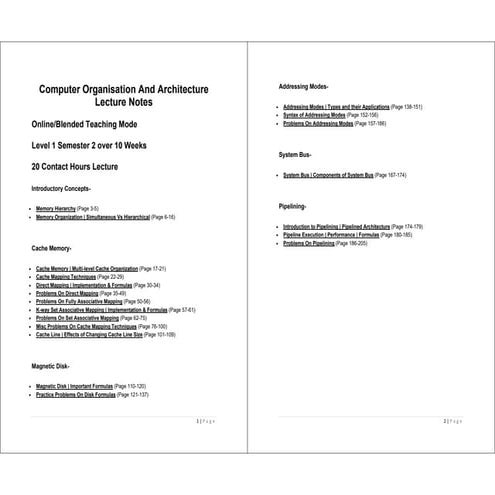 Computer Organization And Architecture Lecture Notes Manual for Student ...