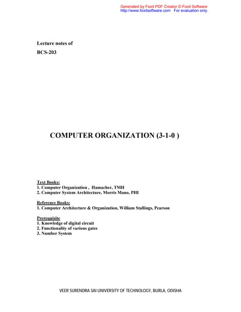 Computer Organization Lecture Notes