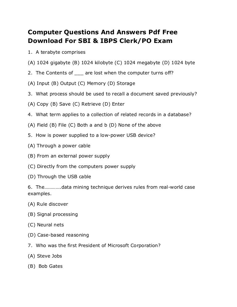 Computer Questions And Answers Pdf Free Download For SBI & IBPS Clerk…