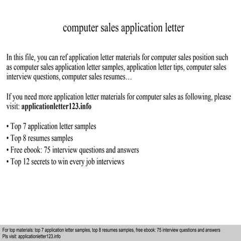Computer sales application letter