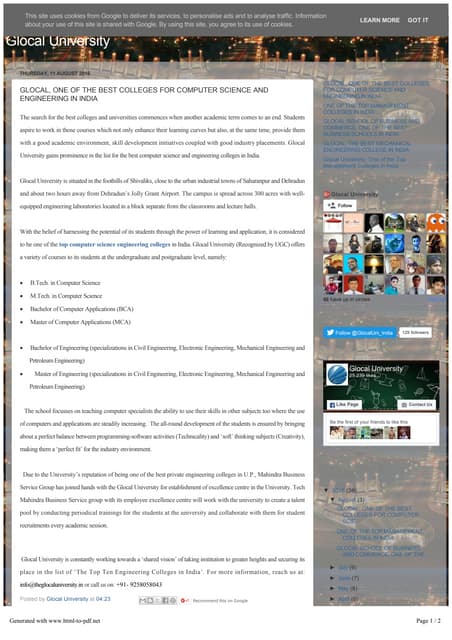 GLOCAL, ONE OF THE BEST COLLEGES FOR COMPUTER SCIENCE AND ENGINEERING