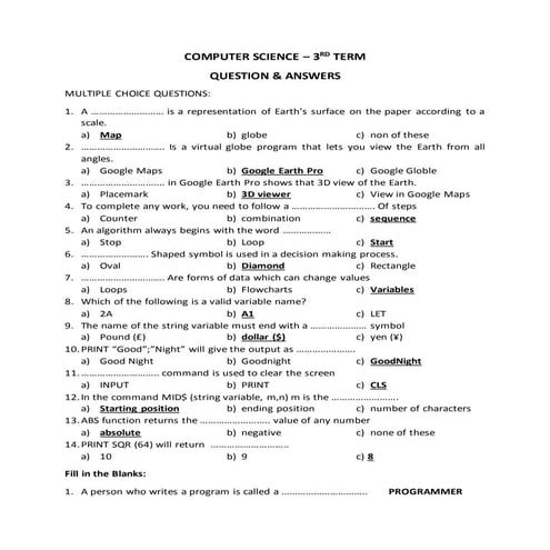 Computer science 3rd Term Notes | DOCX
