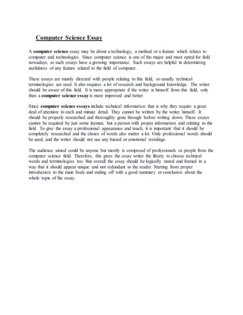 Pay Someone To Do Your Online Class Computer Science Essay Topics For Essays In English also Ap English Essays Computer Science Essay Do My Papaer