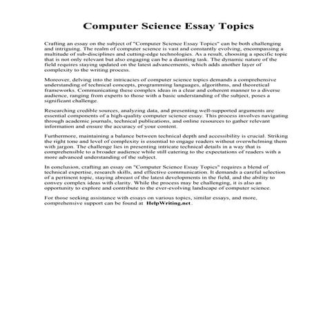 Computer Science Essay Topics. Georgia Northwestern Technical College | PDF