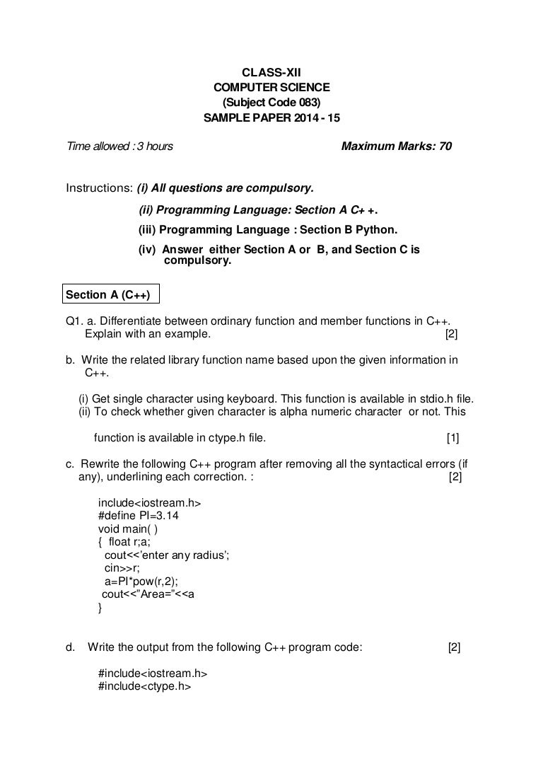 Computer Science Sample Paper 2015