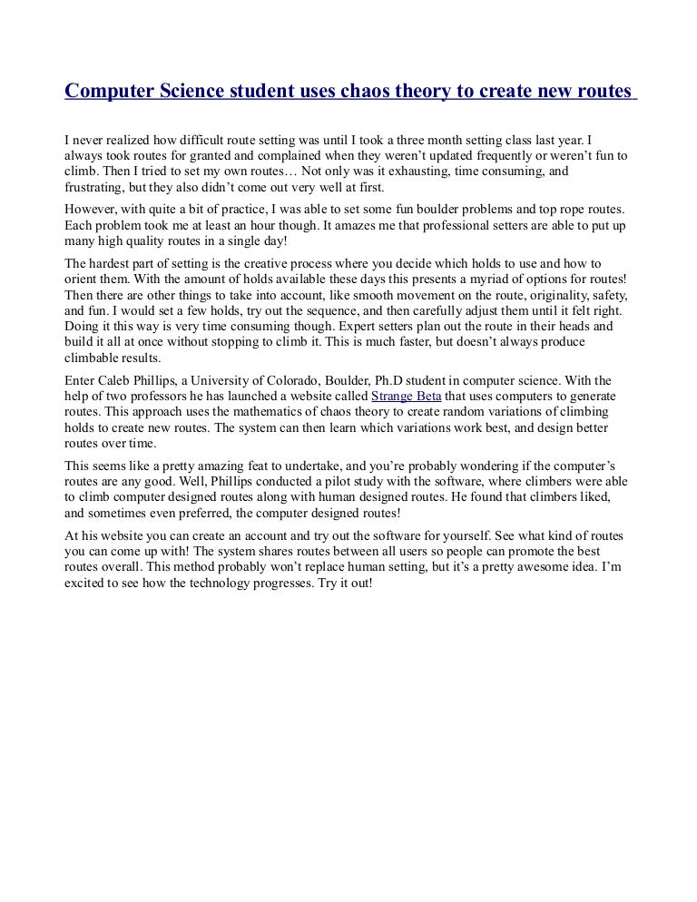 Examples Of Thesis Statements For Expository Essays Computer Science Essay Computer Science Student Uses Chaos Theory To Cheap Essay Papers also Small Essays In English Essay Computer Technology Underfontanacountryinncom Proposal Essay Template