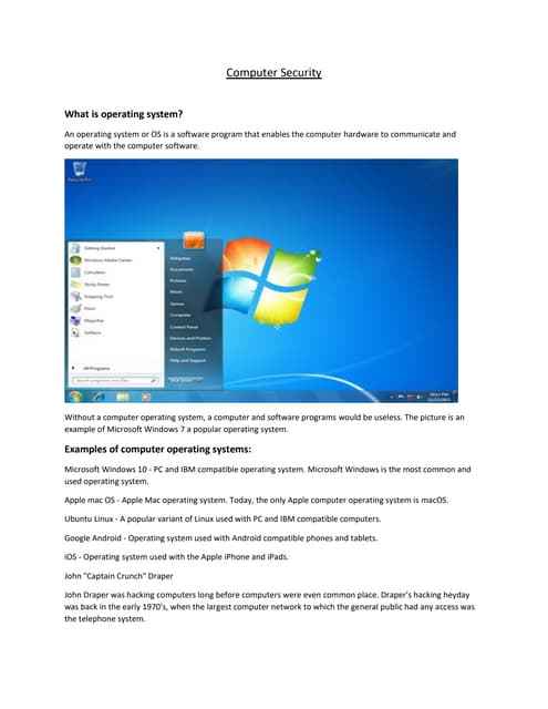 Computer Security,Types of Hackers,Installation of Kali Linux, Common Keywords