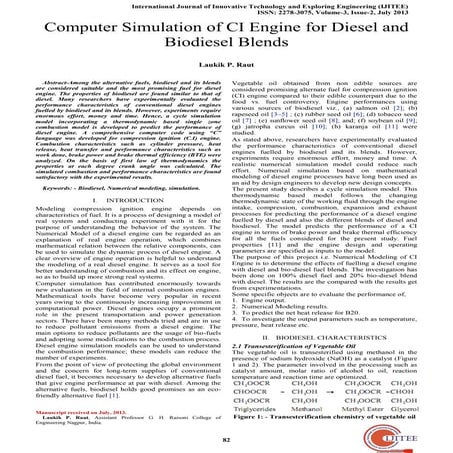 Computer simulation of ci engine for diesel and biodisel blends