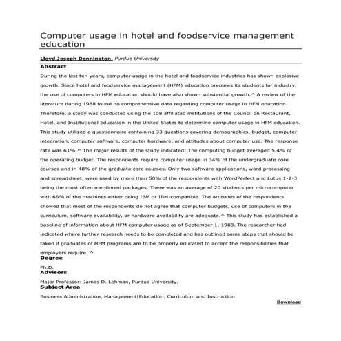 Computer usage in hotel and foodservice management education | DOCX