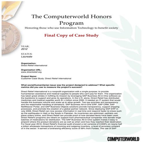 Computerworld Honors Direct Relief Case Study