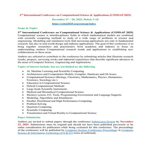 3rd International Conference on Computational Science & Applications (COMSAP 2025)