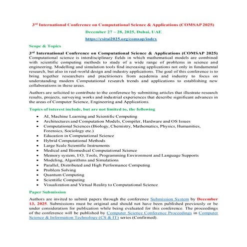 3rd International Conference on Computational Science & Applications (COMSAP ...