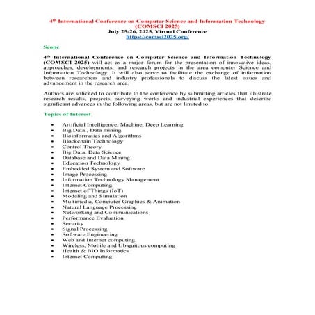 Call For Papers-4th International Conference on Computer Science and ...