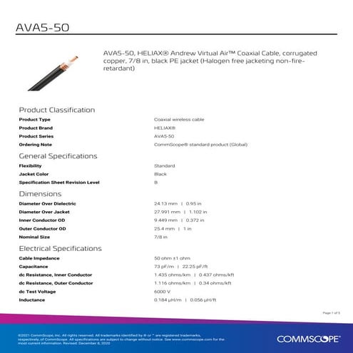 Comscope 7 8 coax ava5-50 | PDF