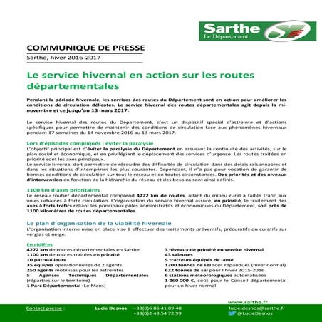 Le plan Hivernal du Département de la Sarthe