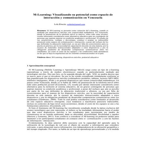 M-Learning: Visualizando su potencial como espacio de interacción y comunicación en Venezuela