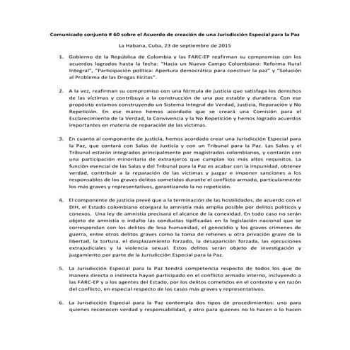 Comunicado conjunto sobre el Acuerdo de creación de	una Jurisdicción Especial...