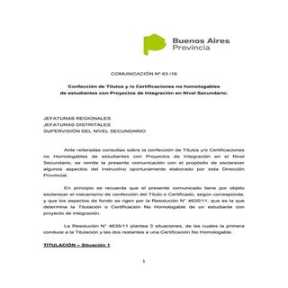 COMUNICACIÓN Nº 63 /2016 DGC y E 