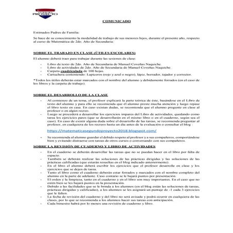 Comunicado  a los ppff