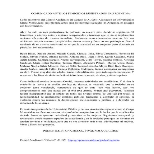 Comunicado augm femicidios