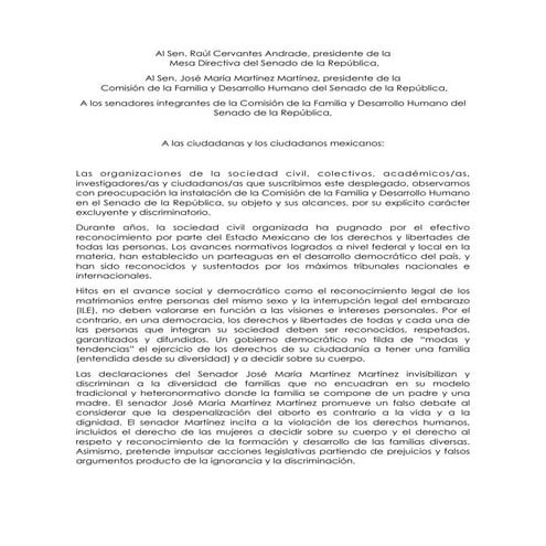 Comunicado Comisión de la Familia del Senado de la República
