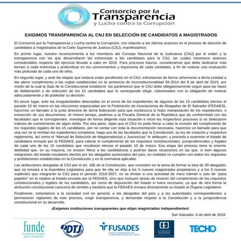 EXIGIMOS TRANSPARENCIA AL CNJ EN SELECCIÓN DE CANDIDATOS A MAGISTRADOS
