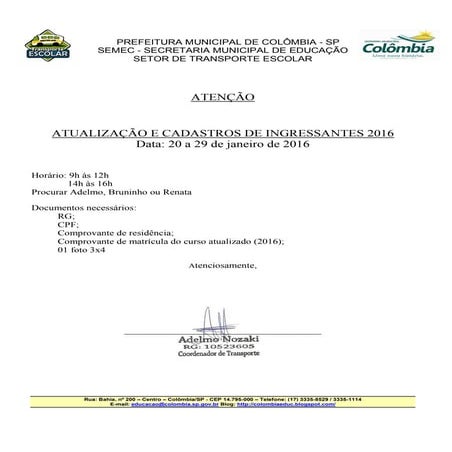 TRANSPORTE ESCOLAR 2016