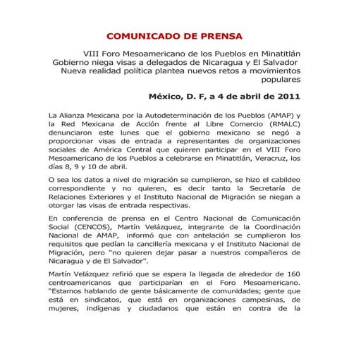 Comunicado de prensa