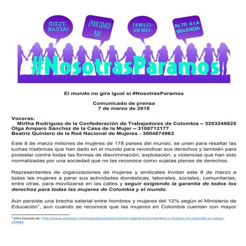 Comunicado: El mundo no gira igual si #NosotrasParamos