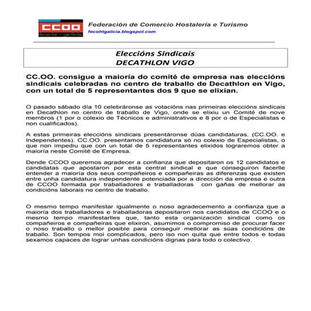 Comunicado eess decathlon vigo