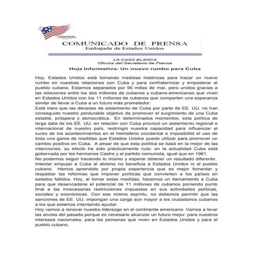 [Comunicado] Estados Unidos anuncia que instalará embajada de su país en Cuba