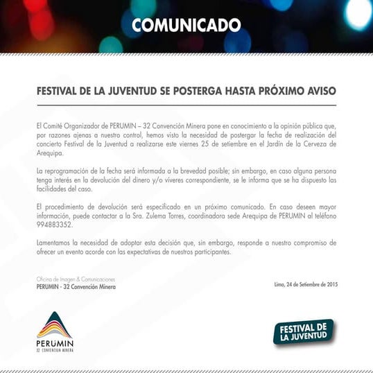 Festival de la Juventud se posterga hasta próximo aviso