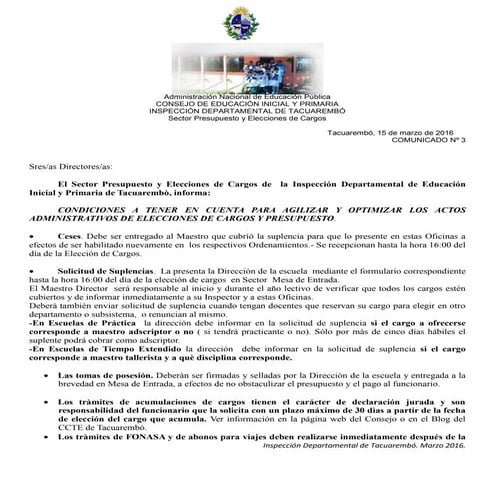 Comunicado nº 3 del 2016. 