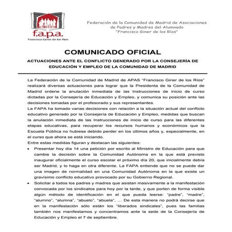 Comunicado oficial Fapa 