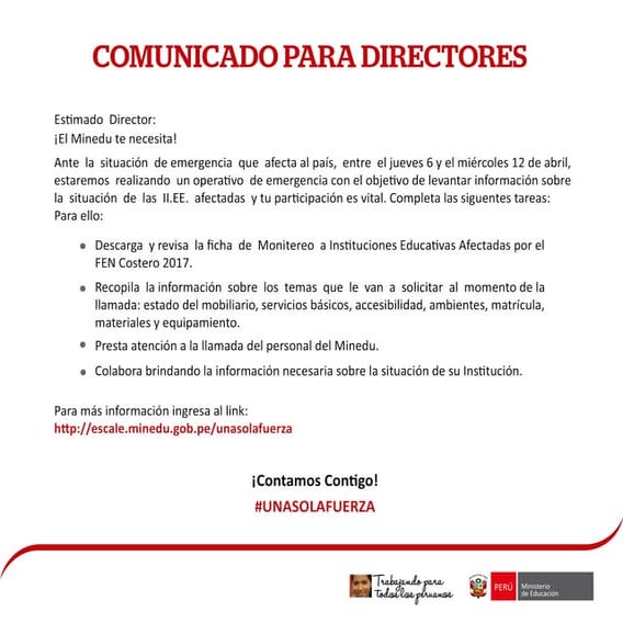 Comunicado para directores ante la emergencia