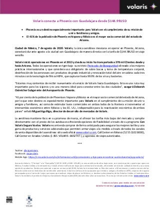 Volaris conecta a Phoenix, Arizona con Guadalajara, Jalisco