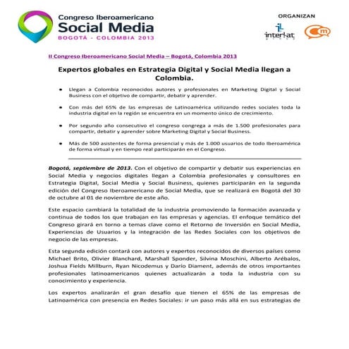 Comunicado prensa congreso_social_media_2013_interlat.co_cm_latam.co