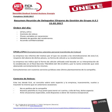 Comunicado reunión de delegados  15.02.2017
