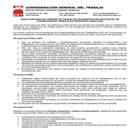 Quinta reunión del periodo de consultas de Modificación Sustancial de Condici...