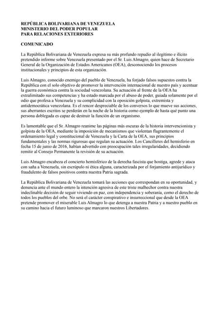 Comunicado Venezuela contra injeren...