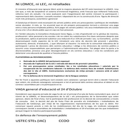 MANIFEST UNITARI VAGA D'EDUCACIÓ 24 OCTUBRE