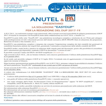 La redazione del DUP 2017-2019