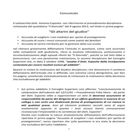 Comunicato del presidente antonio esposito 10 agosto ore 10.50